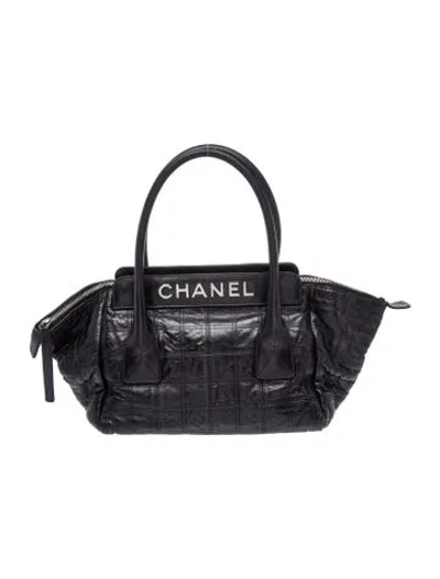 Pre-owned Chanel Square Quilt Lax Shopping Tote In Black