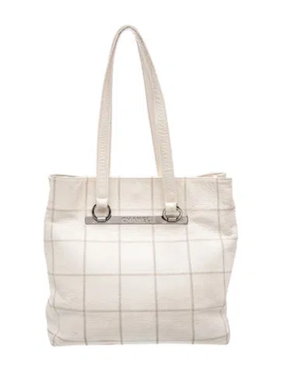 Pre-owned Chanel Square Quilt Lax Tote In White