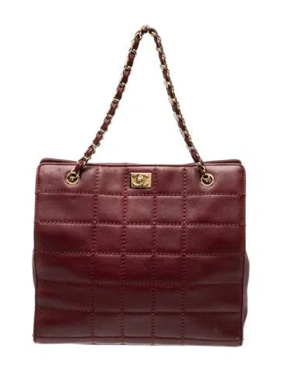 Pre-owned Chanel Square Quilt Tote In Burgundy
