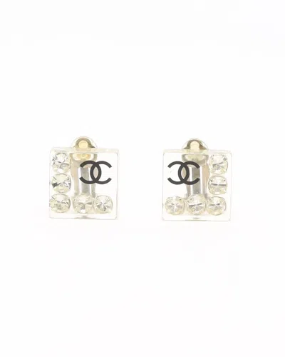 Pre-owned Chanel Square Rhinestone Clip-on Earrings