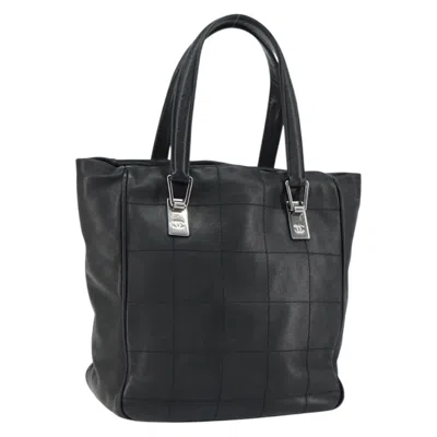 Pre-owned Chanel Square Stitch Tote Quilted Leather Black Leather Tote Bag Bag ()