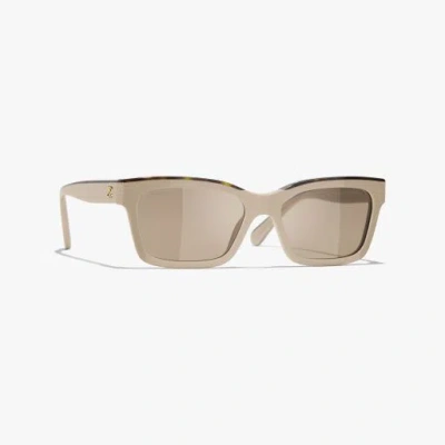 Chanel Square Sunglasses In Beige & Tortoise