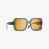 Chanel Square Sunglasses In Gray & Yellow 