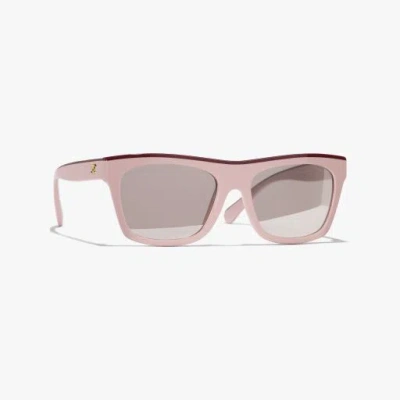 Chanel Square Sunglasses In Pink & Burgundy