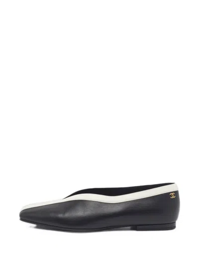 Pre-owned Chanel Square Toe Ballet Flats In Black