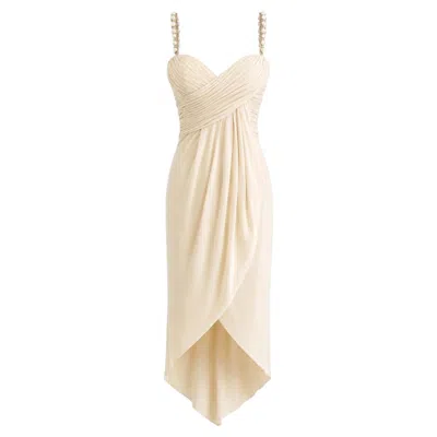 Pre-owned Chanel S/s 1990 Vintage Bridal Pearl Embellished Pleated Ivory Dress Gown In White