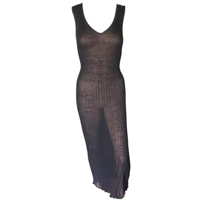 Pre-owned Chanel S/s 1999 Sheer Knit Mesh Black Maxi Dress Gown