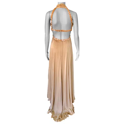 Pre-owned Chanel S/s 2003 Embellished Cut-out Plunging Open Back Evening Dress Gown In Sand