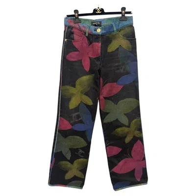 Pre-owned Chanel S/s 2022 Butterfly Print Denim Logo Jeans In Black