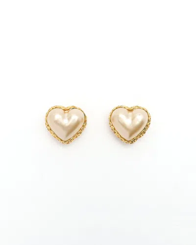 Pre-owned Chanel S/s1992 Pearl Heart Collection Clip-on Earrings