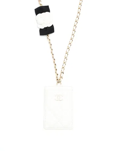 Chanel Ss21 Camelia Chain Card Holder In White