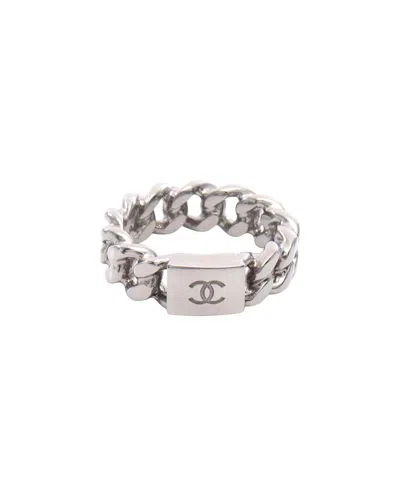 Chanel Stainless Steel Coco Mark Chain Ring (authentic Pre-loved) In Metallic