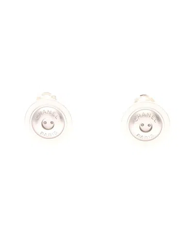 Chanel Stainless Steel Logo Button Earrings (authentic Pre-loved) In Silver