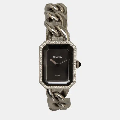 Pre-owned Chanel Stainless Steel Quartz Diamond Bezel Premiere Chain Watch In Black