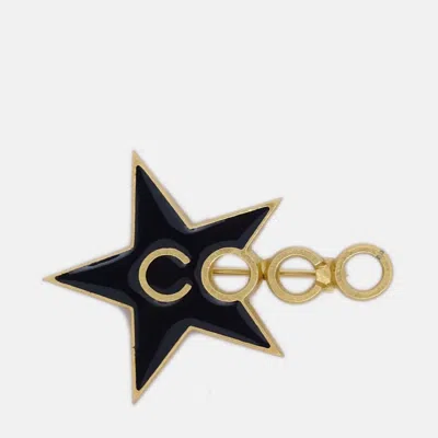 Pre-owned Chanel Star Coco Brooch Pin Black