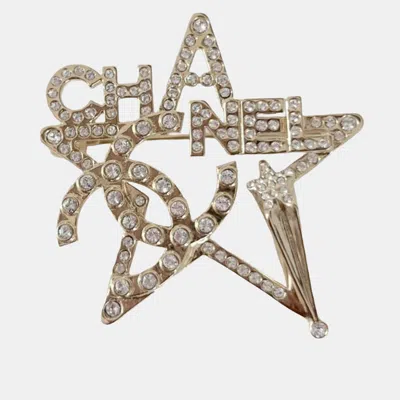 Pre-owned Chanel Star Light Gold Crystal Star Brooch
