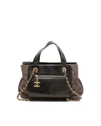 Chanel Stitching Denim Cc Tote Bag In Black