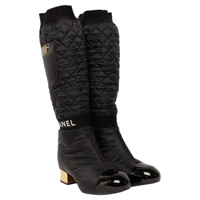 Pre-owned Chanel Stivali  Double Trapuntato Nylon Nero In Black