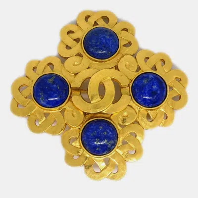 Pre-owned Chanel Stone Brooch Pin Gold Blue