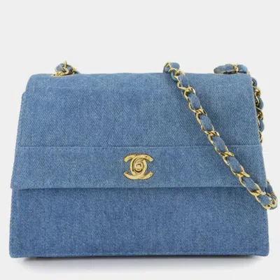 Pre-owned Chanel Straight Flap Blue Denim Shoulder Bag
