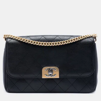 Pre-owned Chanel Straight Lines Medium Black Quilted Calfskin Flap Shoulder Bag