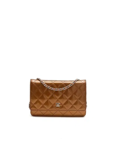 Chanel Straited Patent Wallet On Chain Bag In Brown