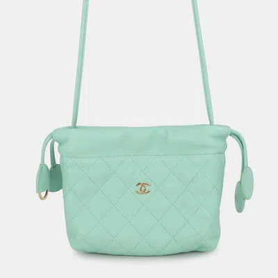 Pre-owned Chanel Strap Clutch Bag Light Green Lambskin