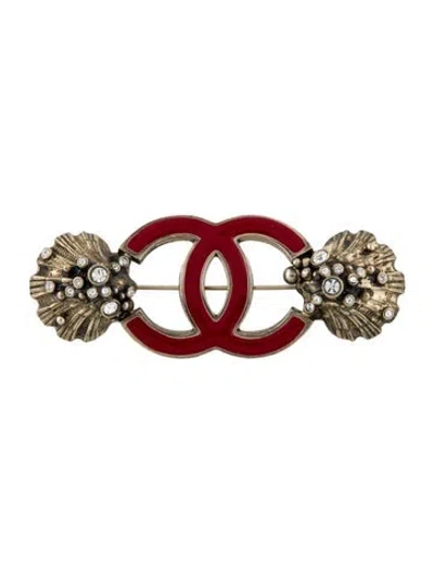 Pre-owned Chanel Strass & Enamel Cc Brooch In Multi
