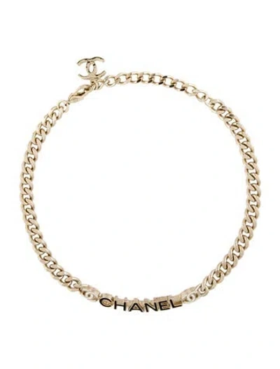 Pre-owned Chanel Strass & Enamel Logo Choker Necklace, 17" In Multi