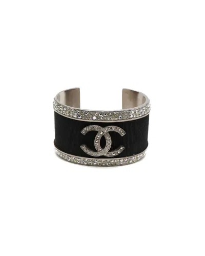 Pre-owned Chanel Strass And Fabric Cc Cuff Bracelet In Black