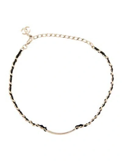 Pre-owned Chanel Strass & Leather Choker, 15" In Multicolor