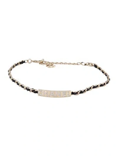 Pre-owned Chanel Strass & Leather Logo Choker Necklace, 15" In Multi