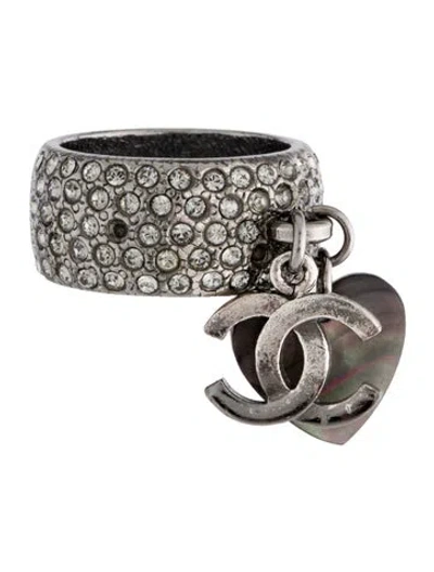 Pre-owned Chanel Strass & Mother Of Pearl Cc Charm Ring In Multi