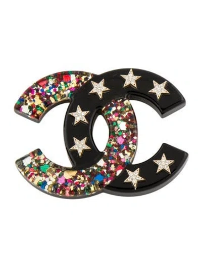 Pre-owned Chanel Strass & Resin Cc Brooch In Multi