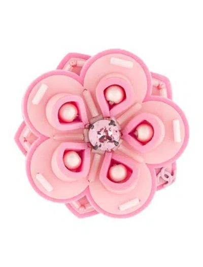 Pre-owned Chanel Strass & Resin Cc Flower Brooch In Pink