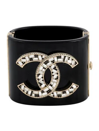 Pre-owned Chanel Strass & Resin Cc Hinge Bangle Bracelet, 6" In Multi