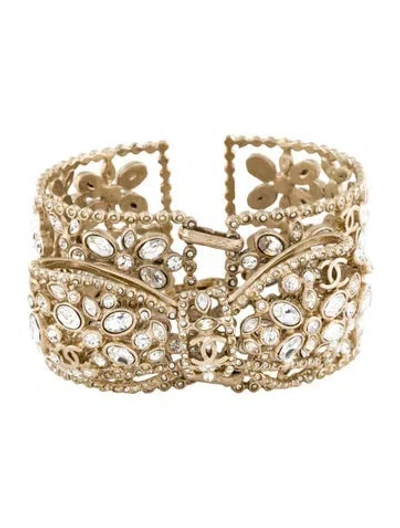 Pre-owned Chanel Strass Bow Bracelet, 6.5" In Transparent