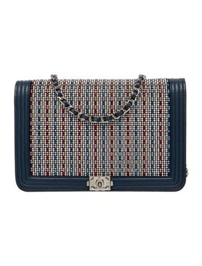 Pre-owned Chanel Strass Boy Wallet On Chain In Blue