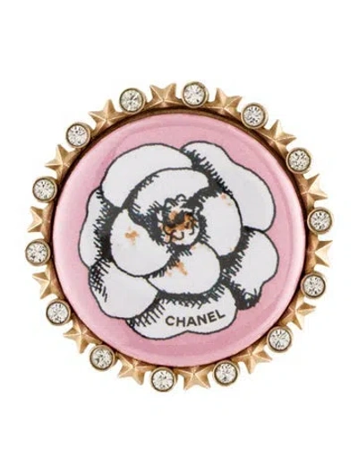 Pre-owned Chanel Strass Camellia Button Motif Brooch In Multi