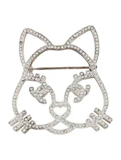 Pre-owned Chanel Strass Cat Brooch In Multi