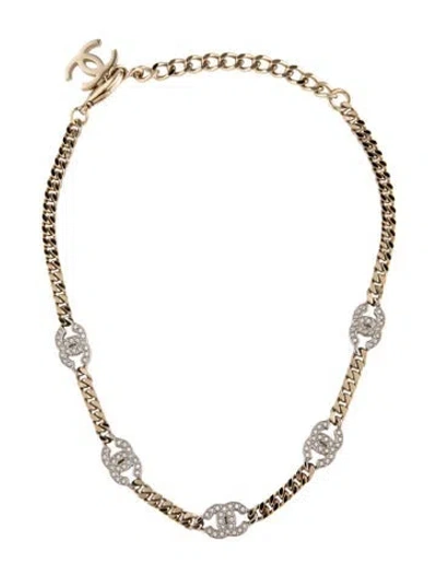 Pre-owned Chanel Strass Cc Chain Choker Necklace, 16" In Multicolor