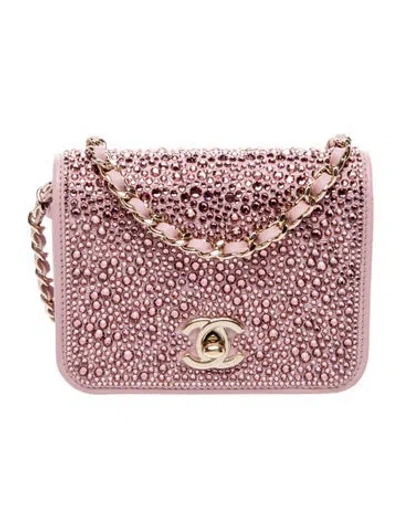 Pre-owned Chanel Strass Cc Clutch On Chain In Pink