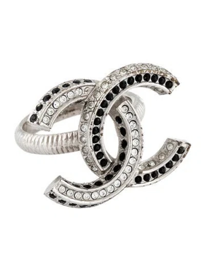 Pre-owned Chanel Strass Cc Cocktail Ring In Black