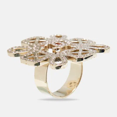 Pre-owned Chanel Strass Cc Crystals Gold Tone Ring Size 55