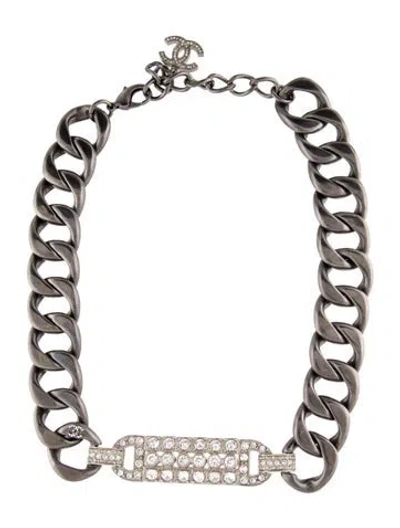 Pre-owned Chanel Strass Cc Curb Link Choker, 21" In Transparent