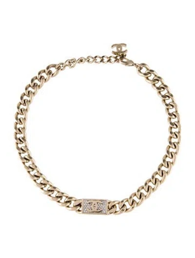 Pre-owned Chanel Strass Cc Curb Link Choker Necklace, 18" In Transparent