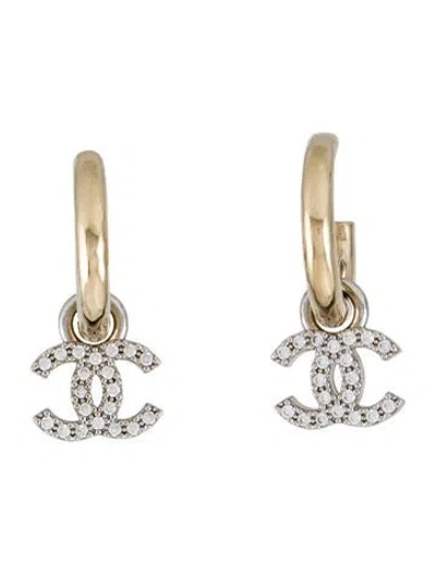 Pre-owned Chanel Strass Cc Drop Hoop Earrings In Transparent