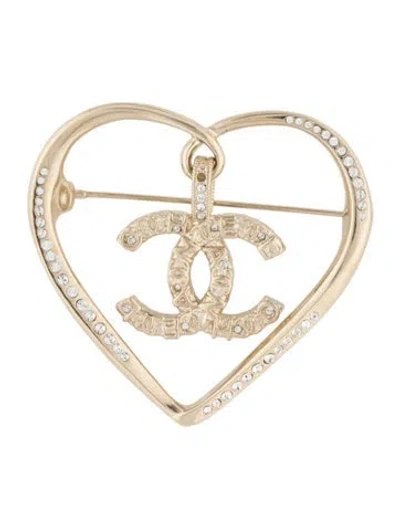 Pre-owned Chanel Strass Cc Heart Brooch In Multi