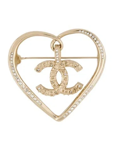 Pre-owned Chanel Strass Cc Heart Brooch In Multi