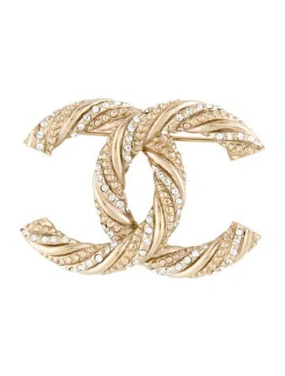Pre-owned Chanel Strass Cc Pin Brooch In Transparent